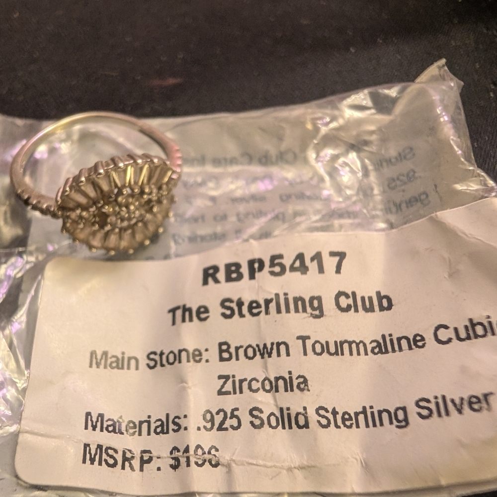 Solid Sterling Silver Ring Brown Tourmaline Cubic… - image 1